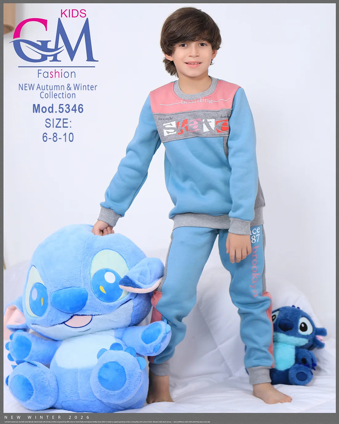 طقم ترنج ولادي شتوي GM Kids | موديل 5346 بتطريز عصري (6-10 سنوات)