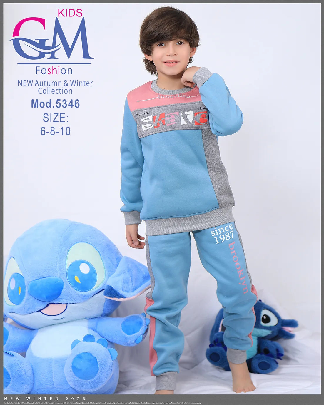 طقم ترنج ولادي شتوي GM Kids | موديل 5346 بتطريز عصري (6-10 سنوات)