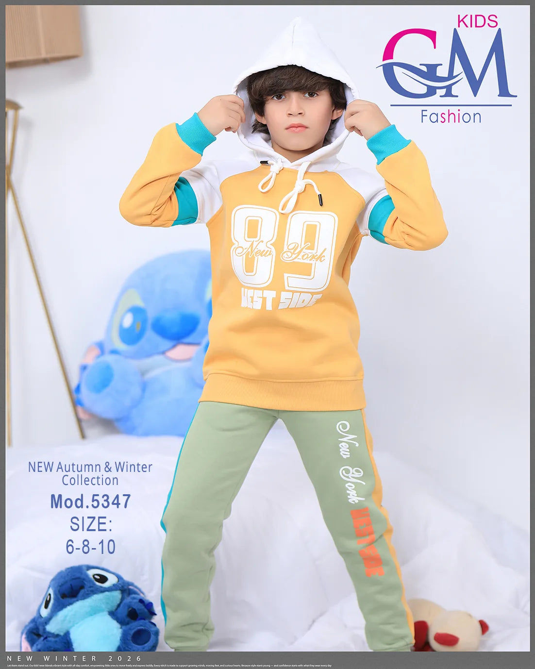 طقم بيجامة أطفال شتوي GM Kids | موديل 5347 بتطريز أنيق