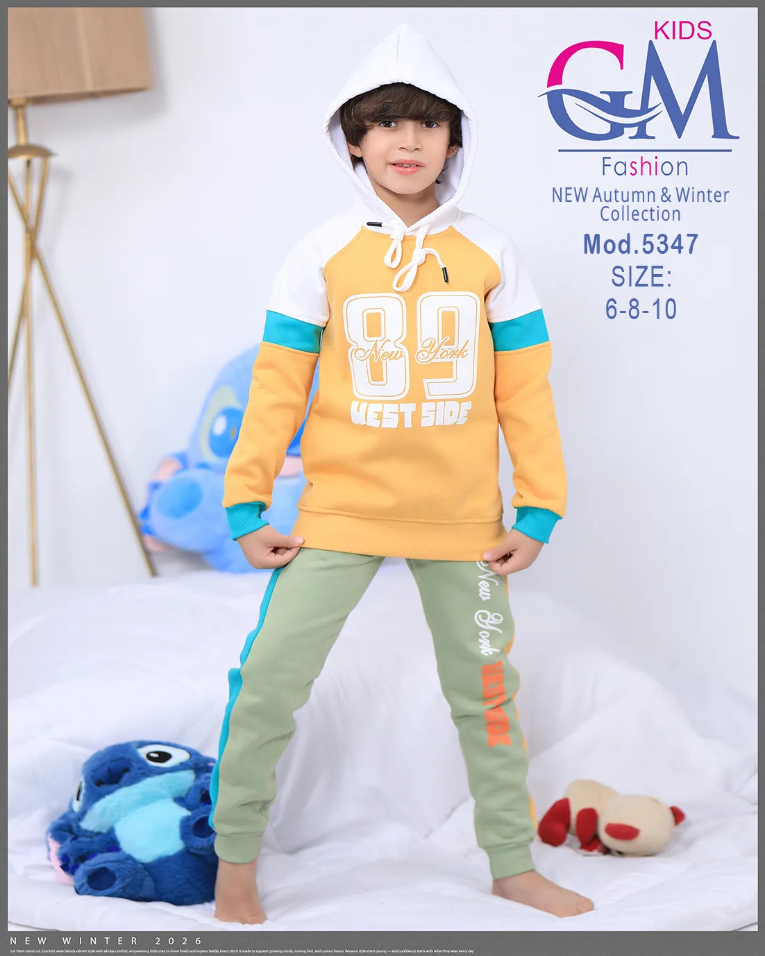 طقم بيجامة أطفال شتوي GM Kids | موديل 5347 بتطريز أنيق