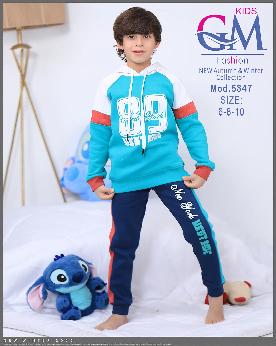 طقم بيجامة أطفال شتوي GM Kids | موديل 5347 بتطريز أنيق