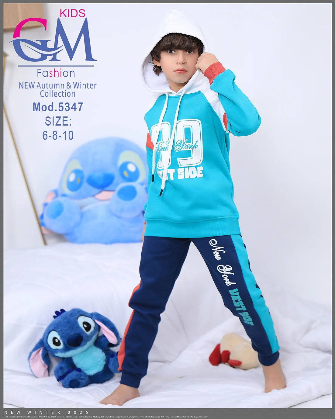 طقم بيجامة أطفال شتوي GM Kids | موديل 5347 بتطريز أنيق