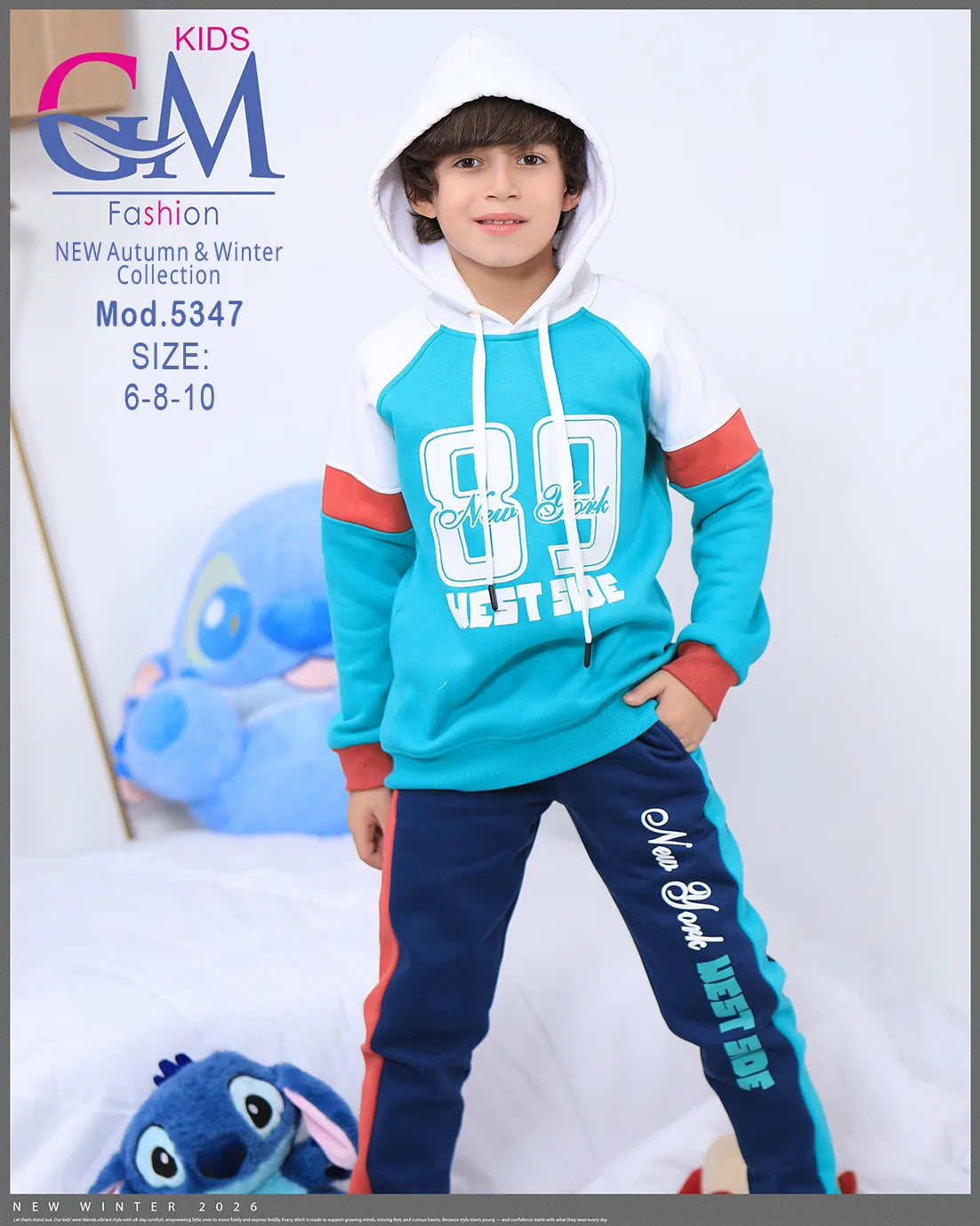 طقم بيجامة أطفال شتوي GM Kids | موديل 5347 بتطريز أنيق