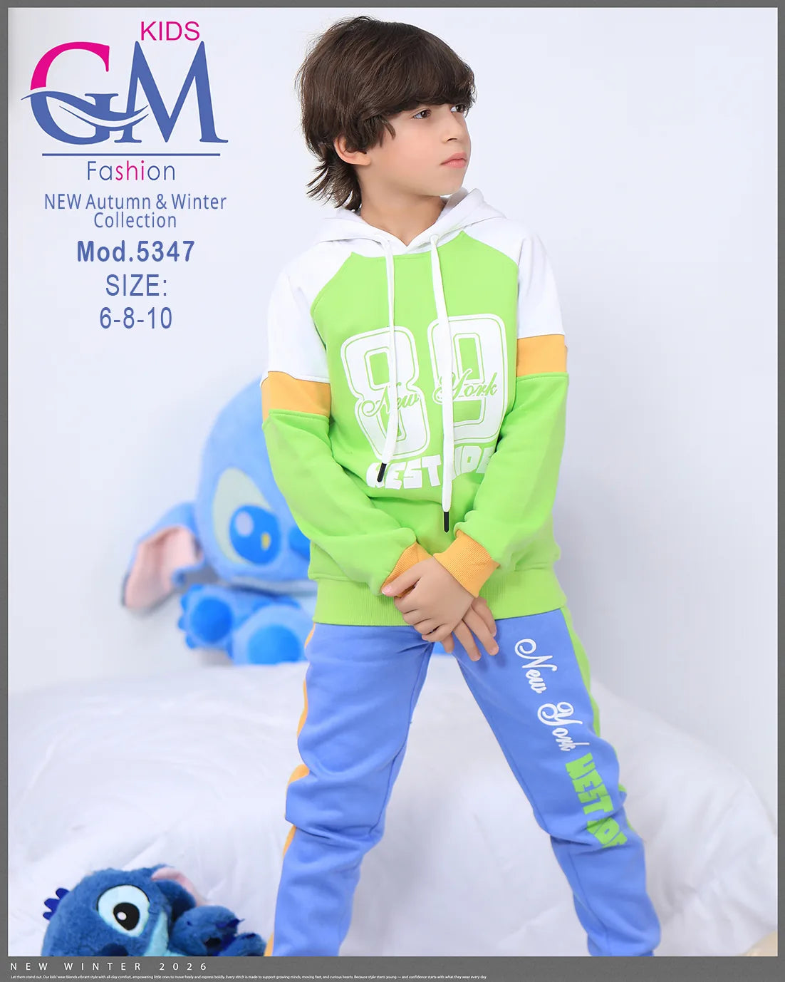 طقم بيجامة أطفال شتوي GM Kids | موديل 5347 بتطريز أنيق