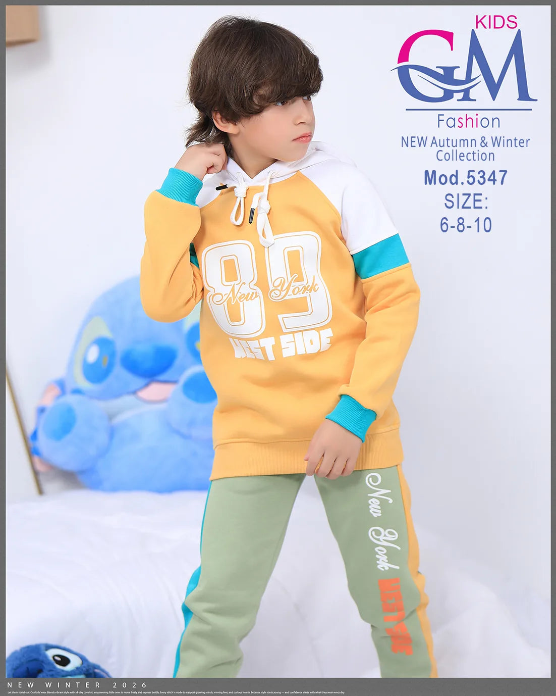 طقم بيجامة أطفال شتوي GM Kids | موديل 5347 بتطريز أنيق