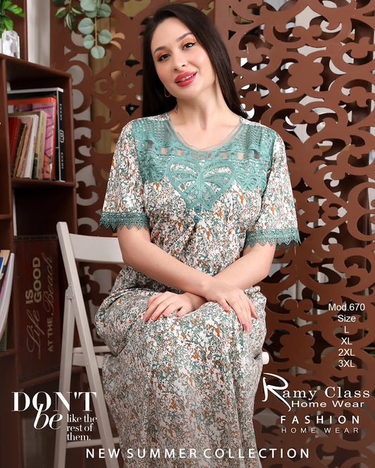 عباية صيفية مطبوعة برقبة قطن – موديل 670 من رامي كلاس