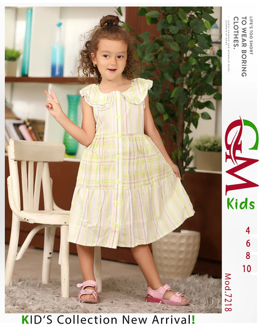 فستان بناتي صيفي مخطط – موديل 7218 من GM Kids | قطن عملي وألوان متنوعة