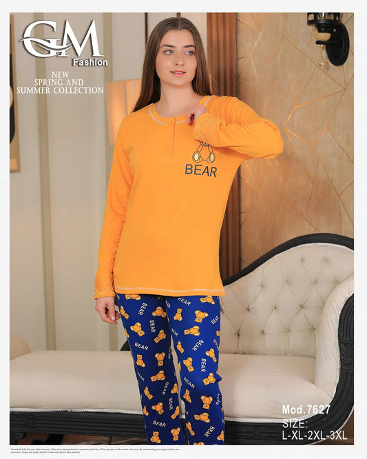 بيجامة حريمي ربيعي 7627 GM – قطن مريح بطبعات دب