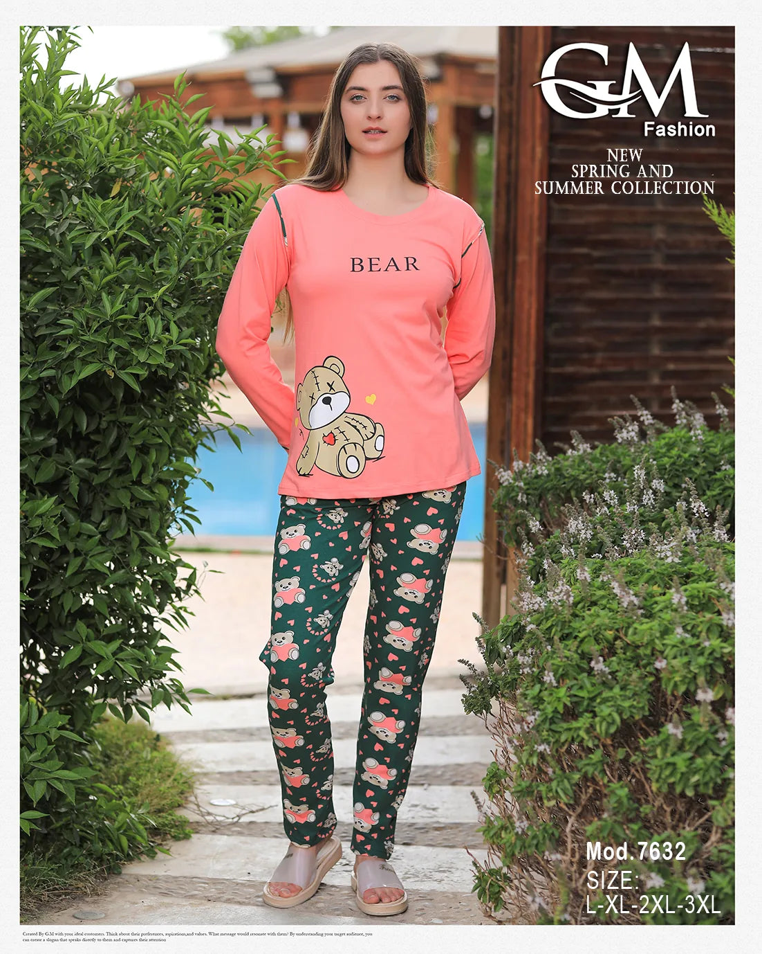 بيجامة قطن صيفية بطبعة دب – موديل 7632 من GM Fashion