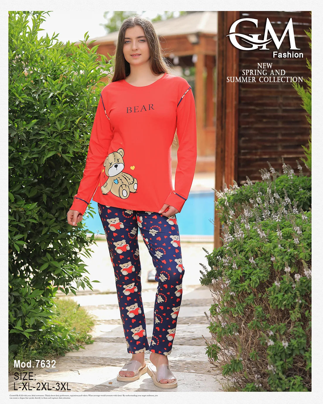 بيجامة قطن صيفية بطبعة دب – موديل 7632 من GM Fashion