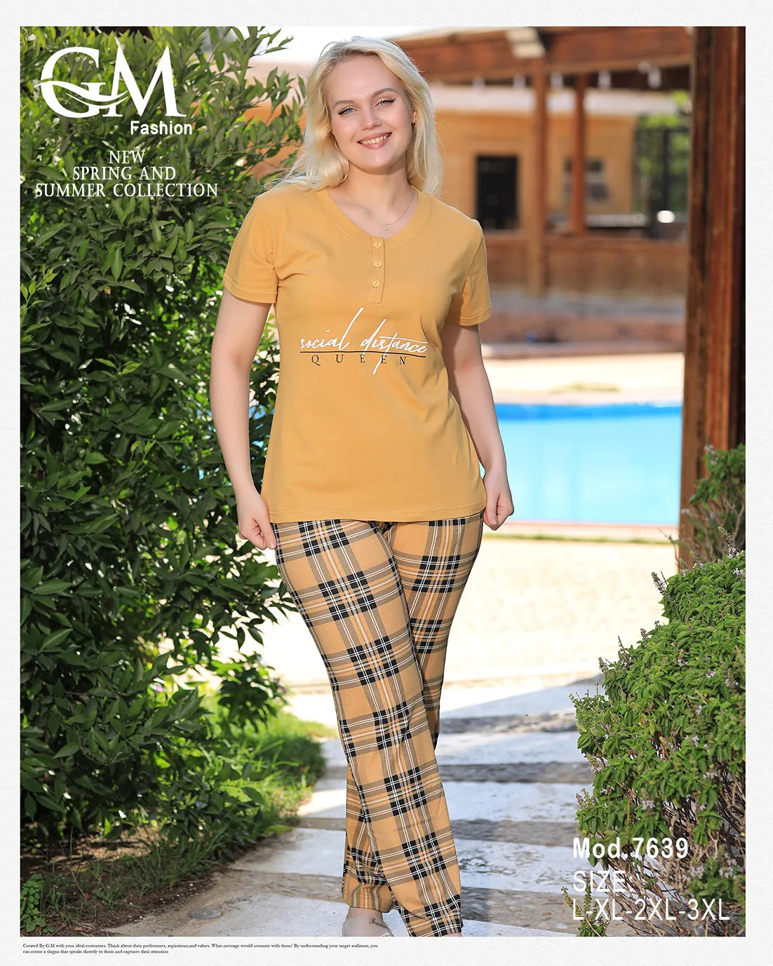 بيجامة صيفية نسائية قطن كاروهات – موديل GM 7639