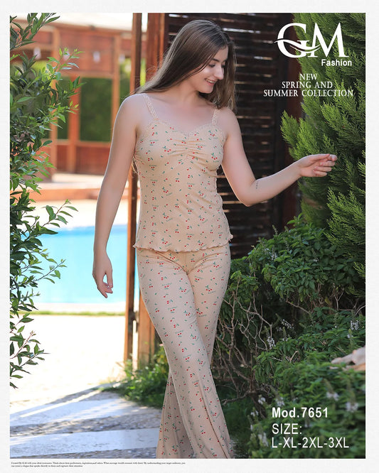 بيجامة حريمي صيفي بنطلون حمالة قطن – موديل 7651 GM Fashion