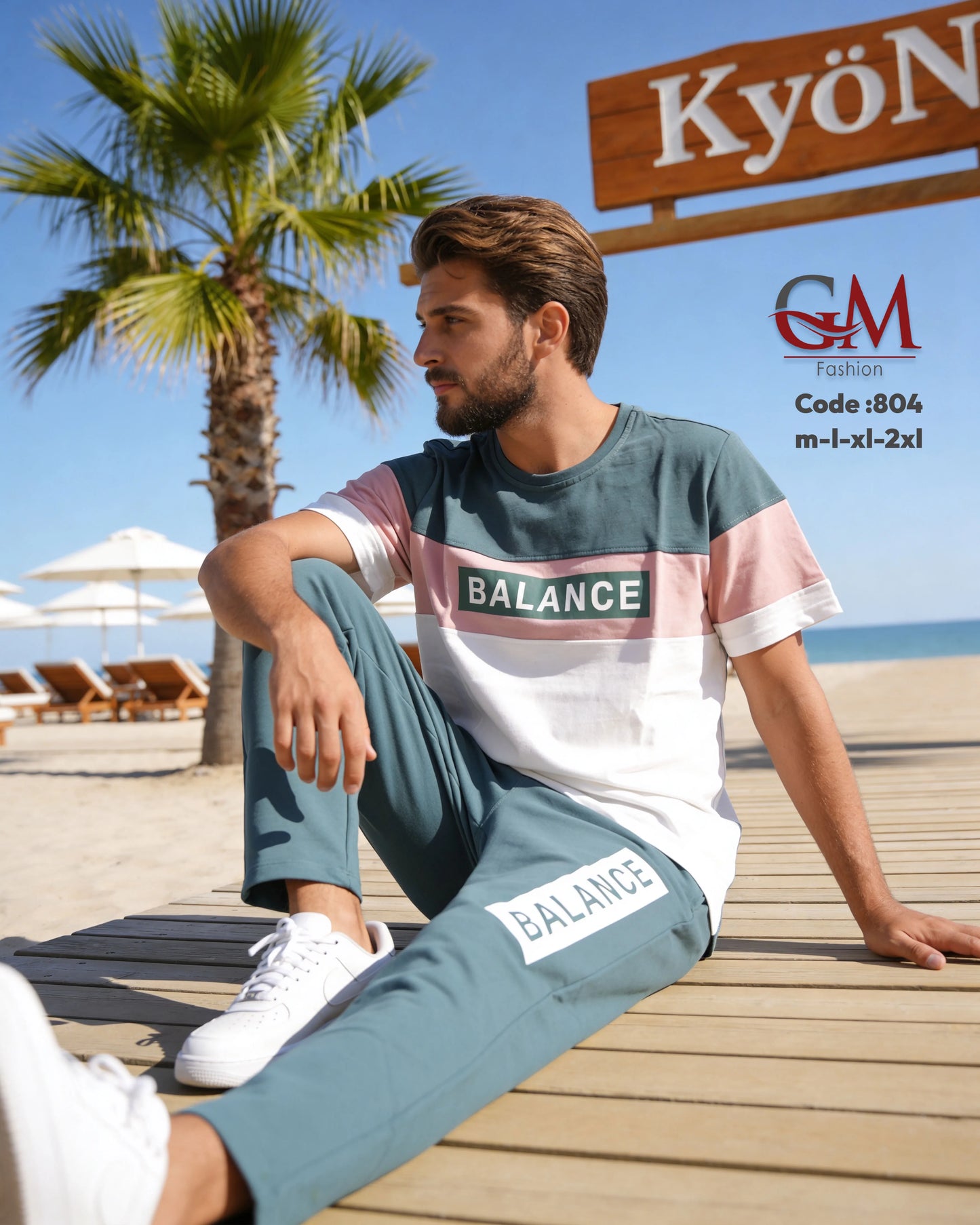 طقم رجالي تيشيرت قطن وبنطلون رياضي كاجوال – GM Fashion موديل 804