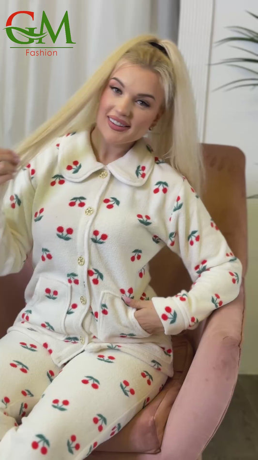 بيجامة حريمي بولار مبطن GM Fashion موديل 10156 | أطقم شتوي تقيلة للدفء