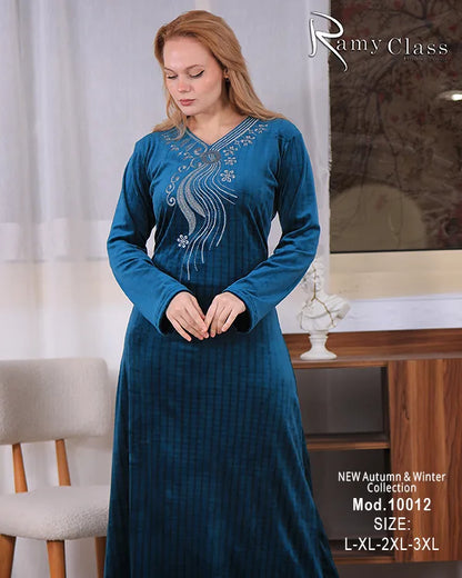 جلابية قطيفة حريمي Ramy Class موديل 10012 | جلابية استقبال شتوية تطريز