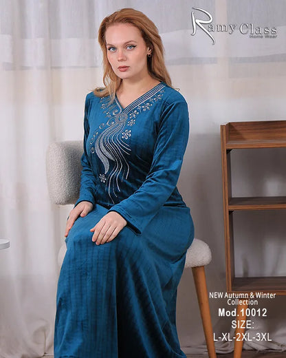 جلابية قطيفة حريمي Ramy Class موديل 10012 | جلابية استقبال شتوية تطريز