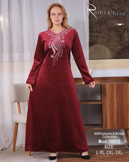 جلابية قطيفة حريمي Ramy Class موديل 10012 | جلابية استقبال شتوية تطريز
