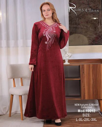 جلابية قطيفة حريمي Ramy Class موديل 10012 | جلابية استقبال شتوية تطريز