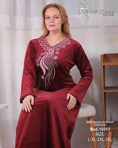 جلابية قطيفة حريمي Ramy Class موديل 10012 | جلابية استقبال شتوية تطريز