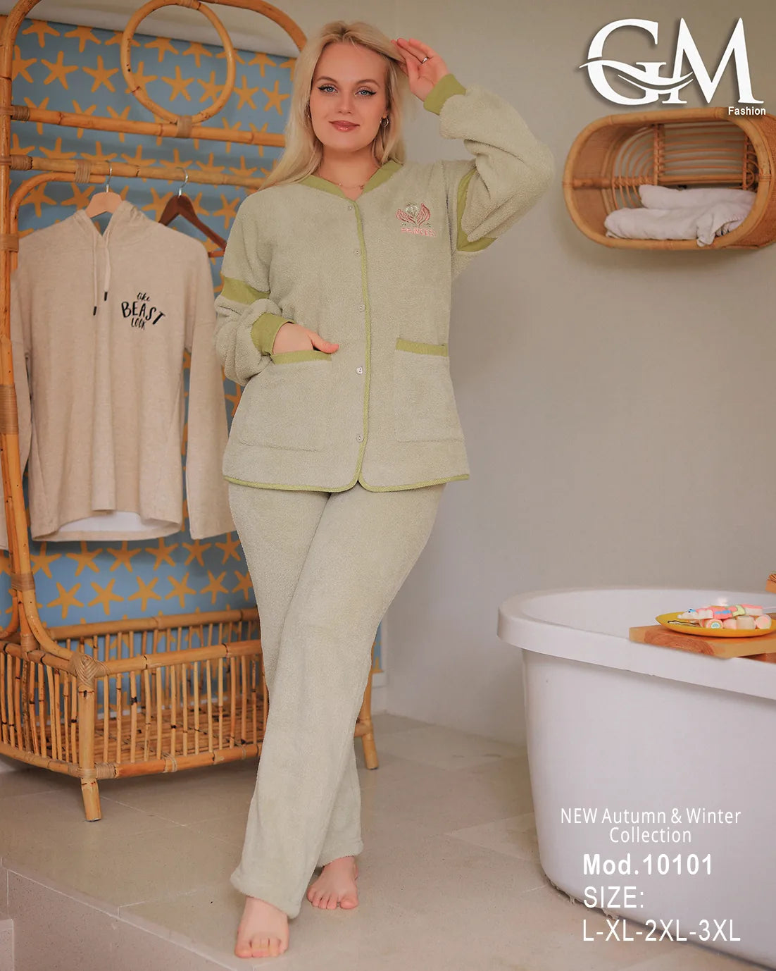 بيجامة شتوي حريمي قطيفة ناعمة – موديل 10101 | GM Fashion