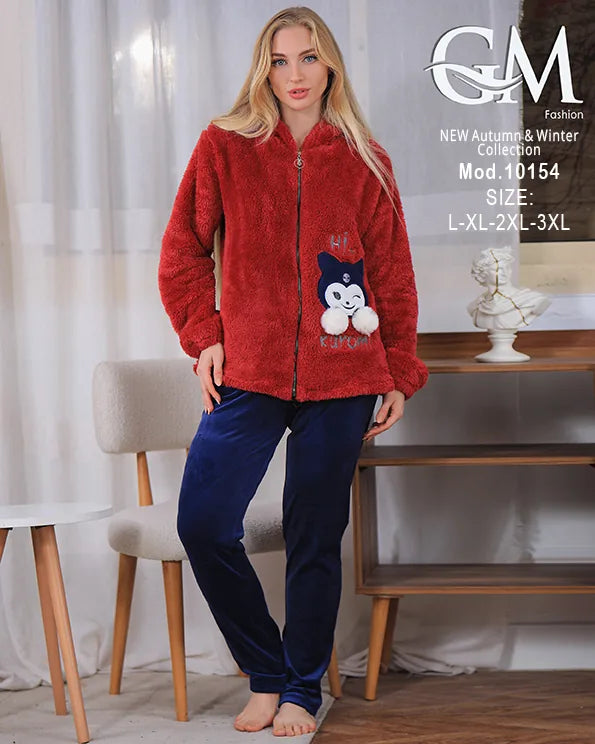 بيجامة شتوي حريمي بجاكيت بولار مبطن دافئ وألوان متنوعة – موديل 10154 – GM Fashion