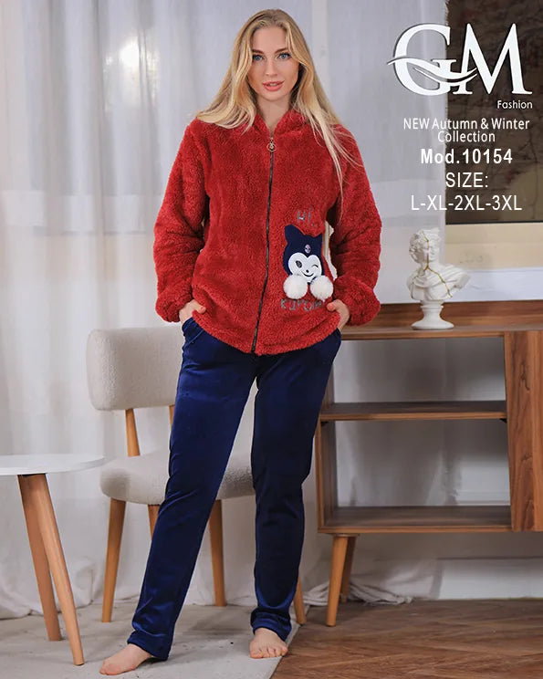 بيجامة شتوي حريمي بجاكيت بولار مبطن دافئ وألوان متنوعة – موديل 10154 – GM Fashion