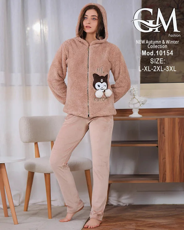 بيجامة شتوي حريمي بجاكيت بولار مبطن دافئ وألوان متنوعة – موديل 10154 – GM Fashion