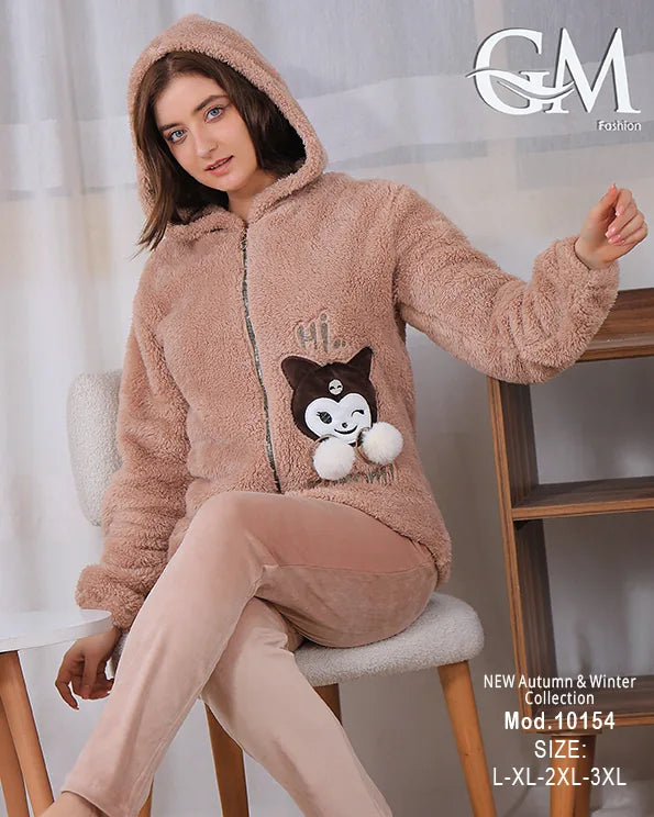 بيجامة شتوي حريمي بجاكيت بولار مبطن دافئ وألوان متنوعة – موديل 10154 – GM Fashion