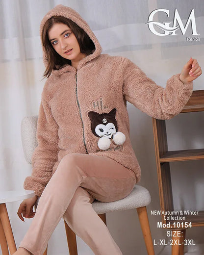 بيجامة شتوي حريمي بجاكيت بولار مبطن دافئ وألوان متنوعة – موديل 10154 – GM Fashion