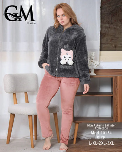 بيجامة شتوي حريمي بجاكيت بولار مبطن دافئ وألوان متنوعة – موديل 10154 – GM Fashion