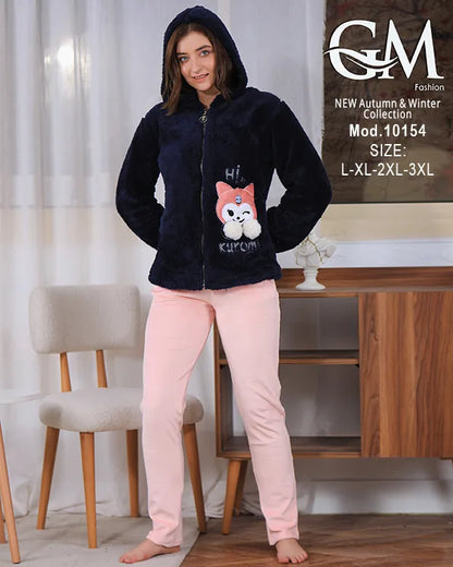 بيجامة شتوي حريمي بجاكيت بولار مبطن دافئ وألوان متنوعة – موديل 10154 – GM Fashion