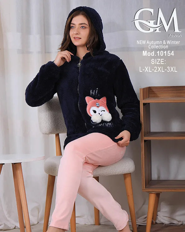 بيجامة شتوي حريمي بجاكيت بولار مبطن دافئ وألوان متنوعة – موديل 10154 – GM Fashion