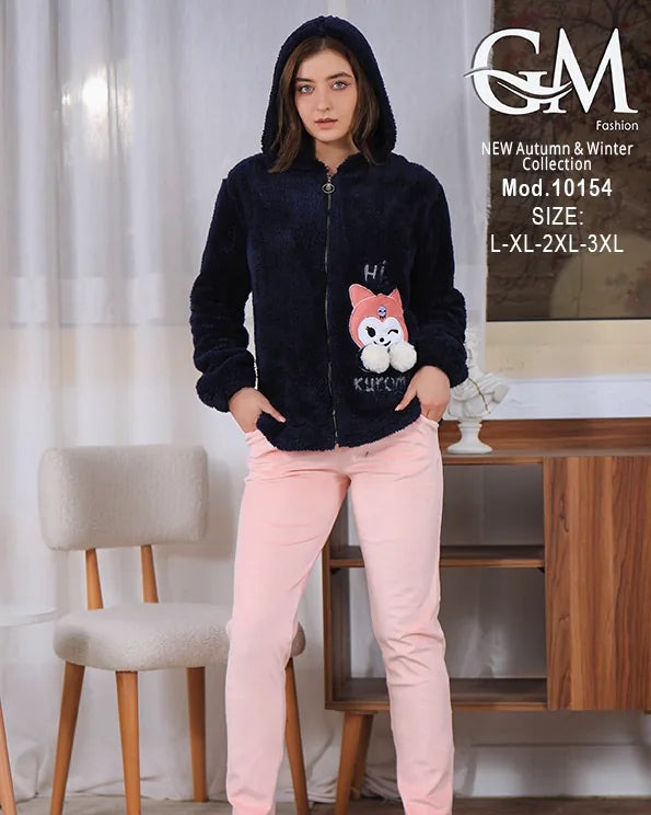 بيجامة شتوي حريمي بجاكيت بولار مبطن دافئ وألوان متنوعة – موديل 10154 – GM Fashion