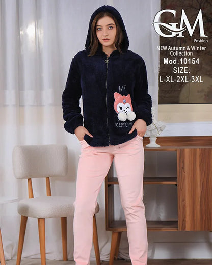 بيجامة شتوي حريمي بجاكيت بولار مبطن دافئ وألوان متنوعة – موديل 10154 – GM Fashion