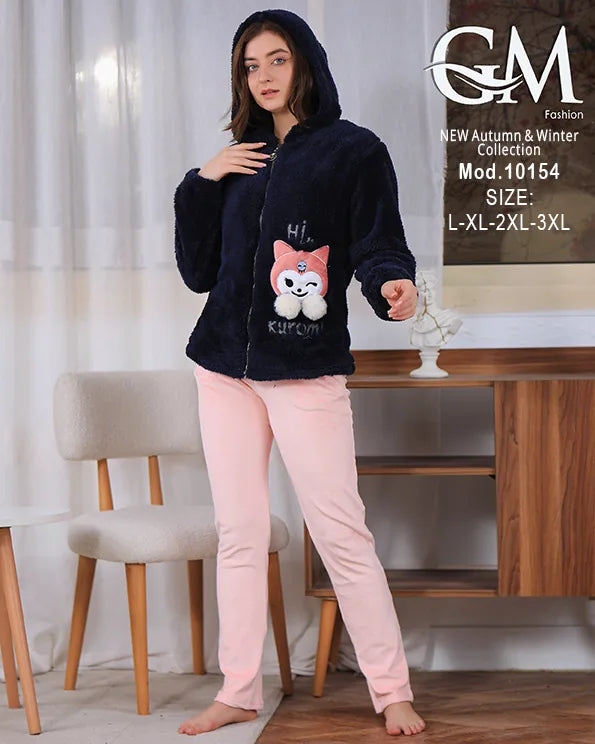 بيجامة شتوي حريمي بجاكيت بولار مبطن دافئ وألوان متنوعة – موديل 10154 – GM Fashion