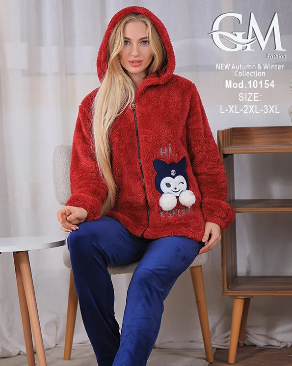 بيجامة شتوي حريمي بجاكيت بولار مبطن دافئ وألوان متنوعة – موديل 10154 – GM Fashion