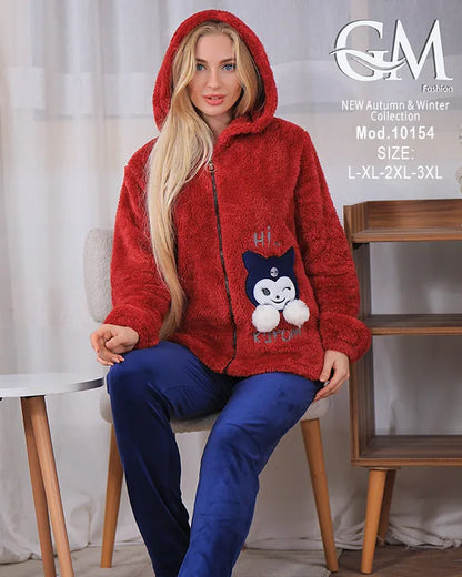 بيجامة شتوي حريمي بجاكيت بولار مبطن دافئ وألوان متنوعة – موديل 10154 – GM Fashion
