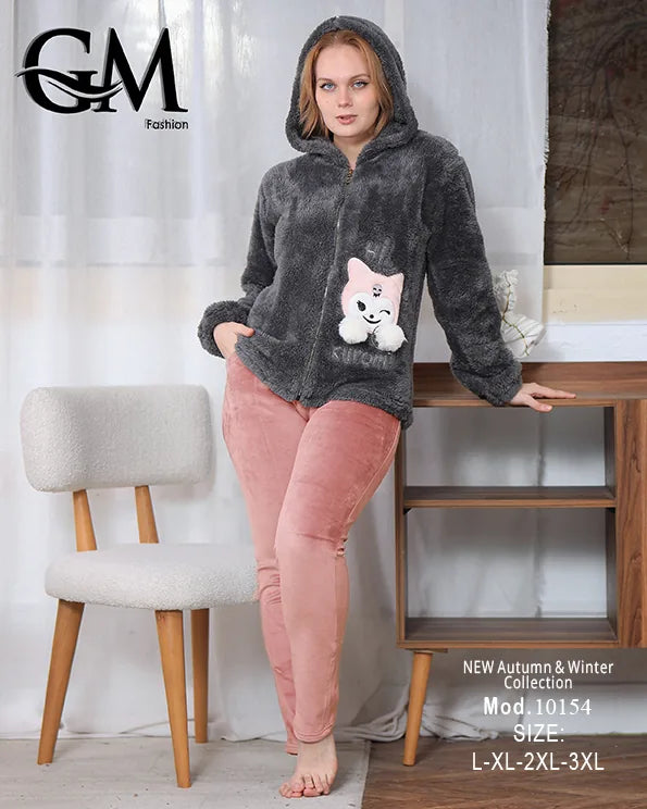 بيجامة شتوي حريمي بجاكيت بولار مبطن دافئ وألوان متنوعة – موديل 10154 – GM Fashion