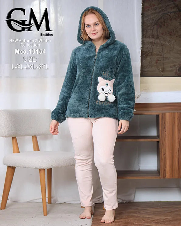 بيجامة شتوي حريمي بجاكيت بولار مبطن دافئ وألوان متنوعة – موديل 10154 – GM Fashion