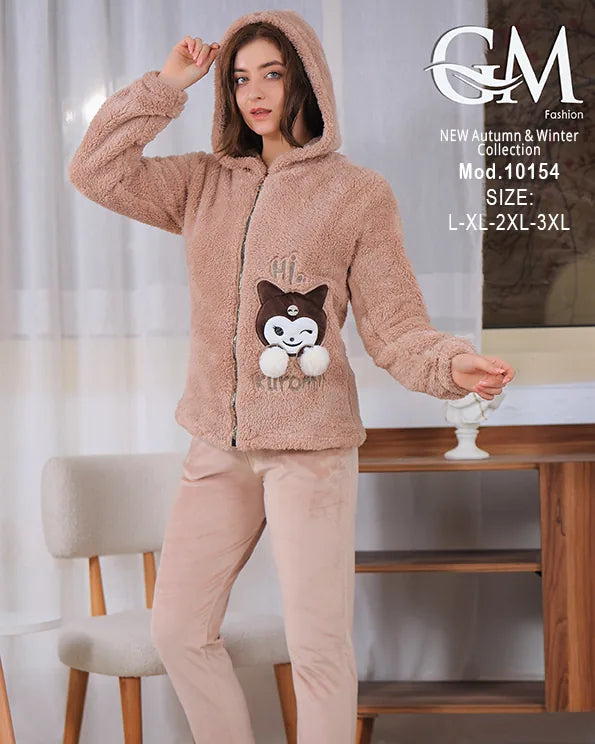 بيجامة شتوي حريمي بجاكيت بولار مبطن دافئ وألوان متنوعة – موديل 10154 – GM Fashion