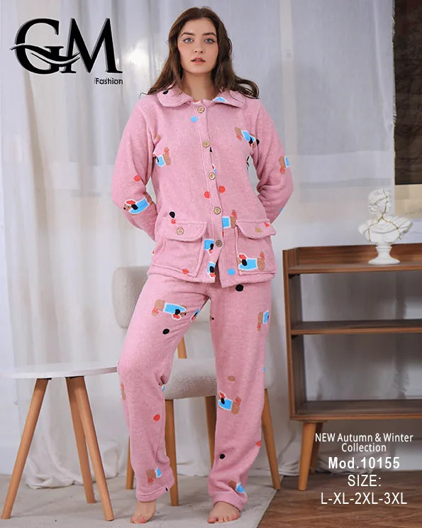 بيجامة شتوي حريمي ناعمة من خامة البولار المبطن – GM Fashion موديل 10155