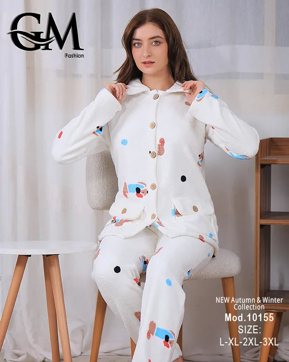 بيجامة شتوي حريمي ناعمة من خامة البولار المبطن – GM Fashion موديل 10155