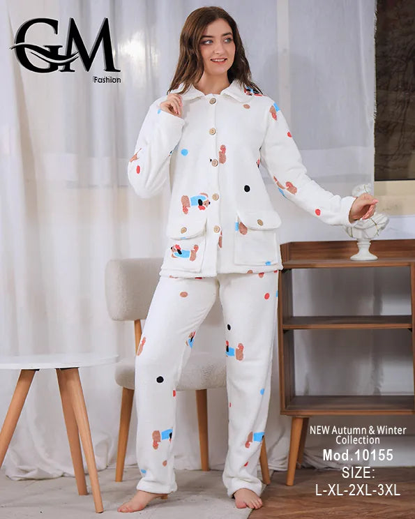 بيجامة شتوي حريمي ناعمة من خامة البولار المبطن – GM Fashion موديل 10155