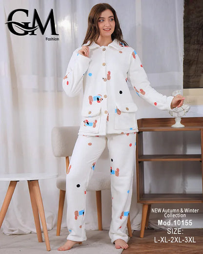 بيجامة شتوي حريمي ناعمة من خامة البولار المبطن – GM Fashion موديل 10155