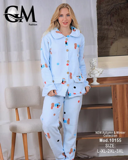بيجامة شتوي حريمي ناعمة من خامة البولار المبطن – GM Fashion موديل 10155