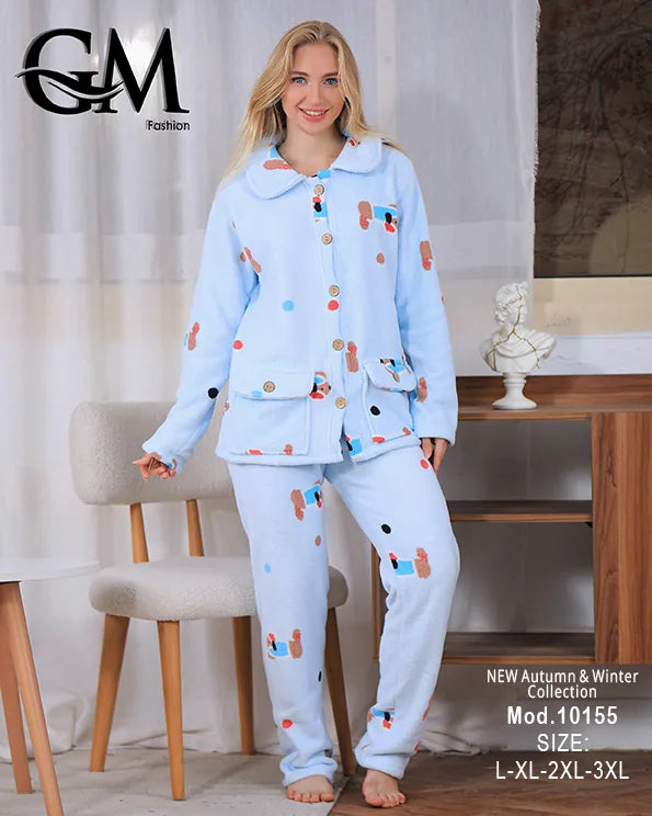 بيجامة شتوي حريمي ناعمة من خامة البولار المبطن – GM Fashion موديل 10155