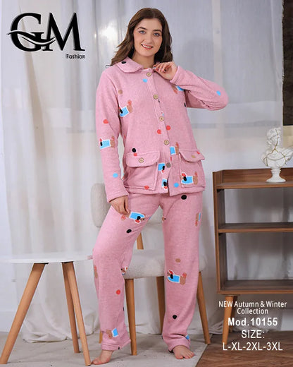 بيجامة شتوي حريمي ناعمة من خامة البولار المبطن – GM Fashion موديل 10155