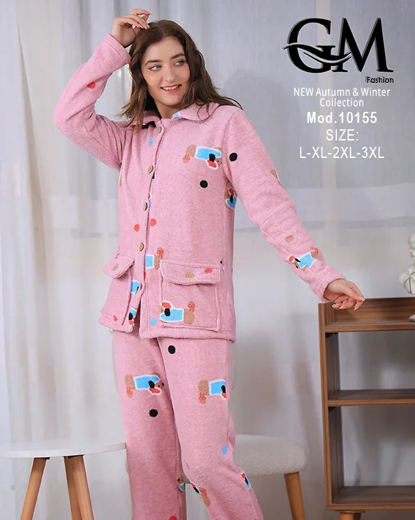 بيجامة شتوي حريمي ناعمة من خامة البولار المبطن – GM Fashion موديل 10155