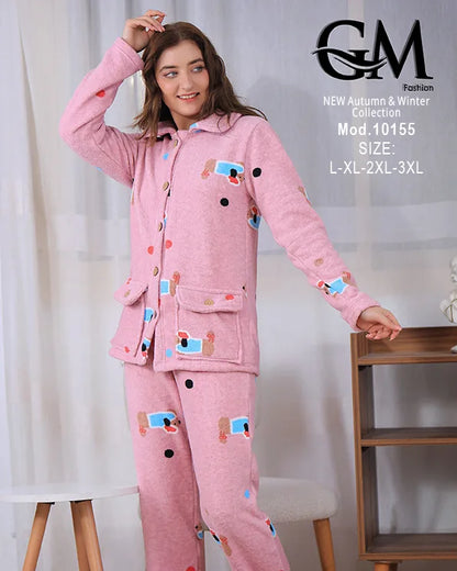 بيجامة شتوي حريمي ناعمة من خامة البولار المبطن – GM Fashion موديل 10155