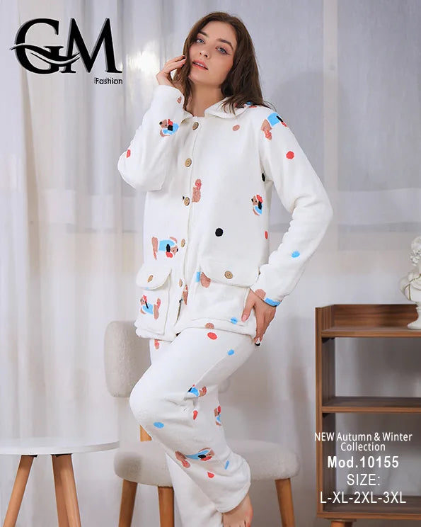 بيجامة شتوي حريمي ناعمة من خامة البولار المبطن – GM Fashion موديل 10155